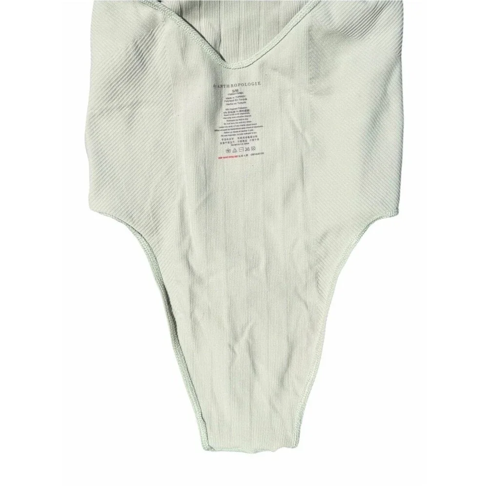 Anthropologie Mint Ribbed One Piece Swimsuit Sage Green Small Bodysuit Minimal